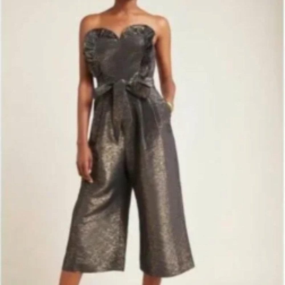 Anthropologie Corey Lynn Calter Metallic Sweetheart Neck Jumpsuit Size 6